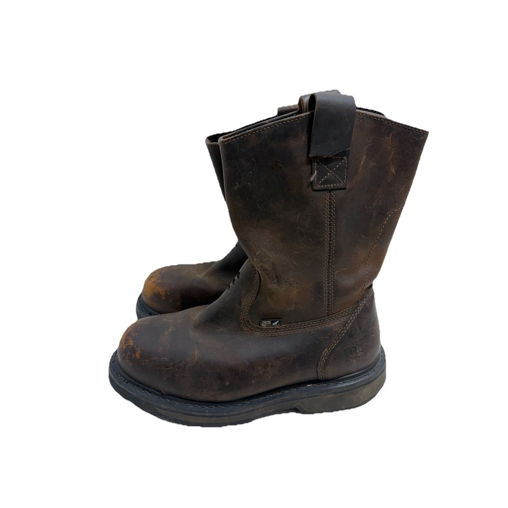 Men's Timberland Pro Helix HD Pull On Waterproof Brown Boots Size 7 Extra Wide
